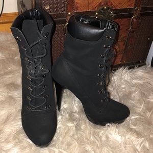 High platform black booties